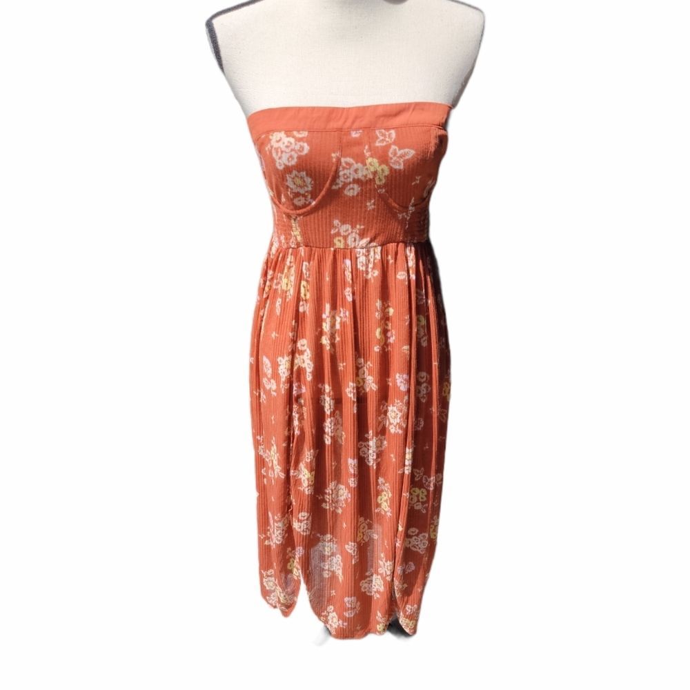 Free People Strapless Midi Dress in Rust Floral